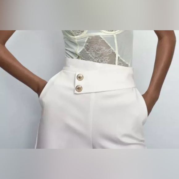 ZARA High Waisted Pants NWT Ivory S XS - Picture 3 of 12